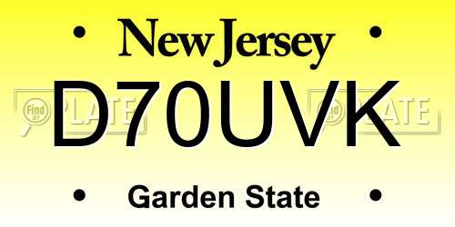D70UVK New Jersey License Plate