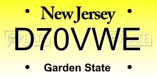 D70VWE New Jersey License Plate