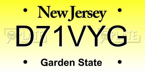 D71VYG New Jersey License Plate