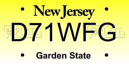 D71WFG New Jersey License Plate