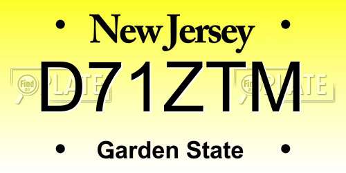 D71ZTM New Jersey License Plate