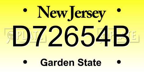 D72654B New Jersey License Plate