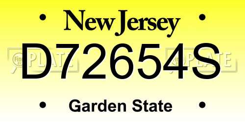 D72654S New Jersey License Plate