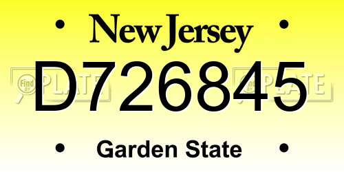 D726845 New Jersey License Plate