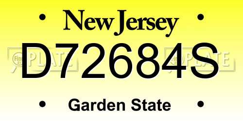 D72684S New Jersey License Plate