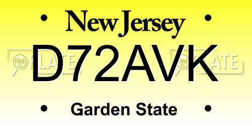 D72AVK New Jersey License Plate