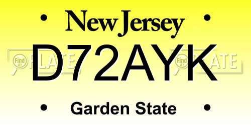 D72AYK New Jersey License Plate