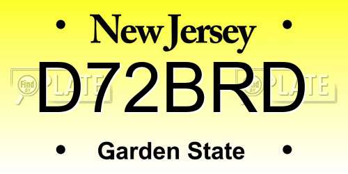 D72BRD New Jersey License Plate