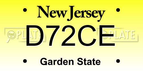 D72CE New Jersey License Plate