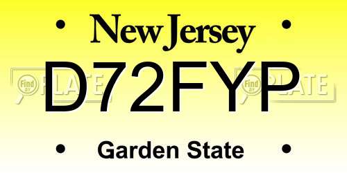 D72FYP New Jersey License Plate