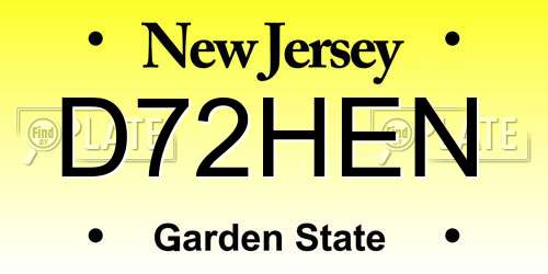 D72HEN New Jersey License Plate