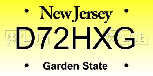 D72HXG New Jersey License Plate