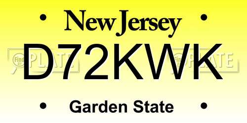 D72KWK New Jersey License Plate