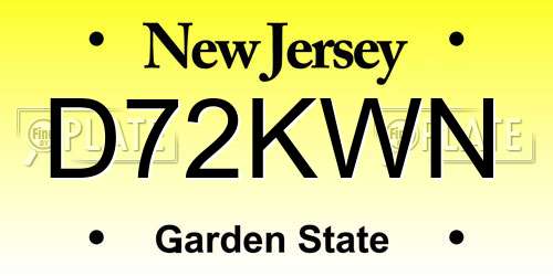 D72KWN New Jersey License Plate