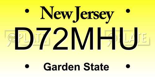 D72MHU New Jersey License Plate