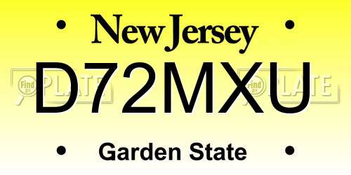 D72MXU New Jersey License Plate