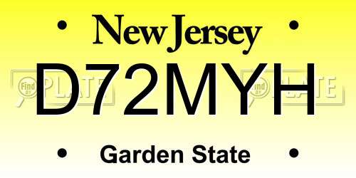 D72MYH New Jersey License Plate