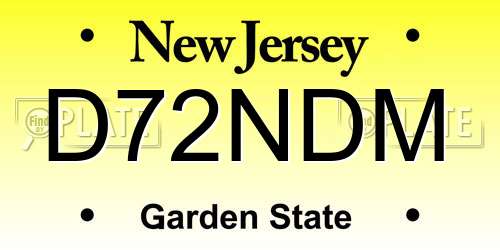 D72NDM New Jersey License Plate