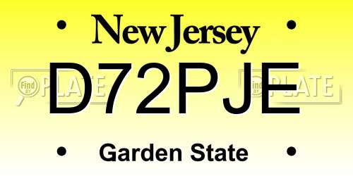 D72PJE New Jersey License Plate