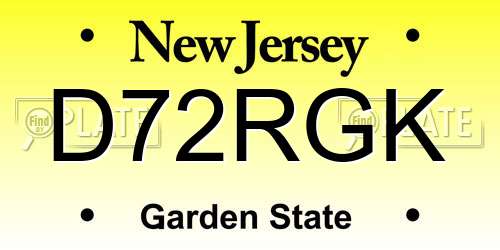 D72RGK New Jersey License Plate