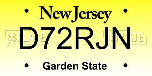 D72RJN New Jersey License Plate