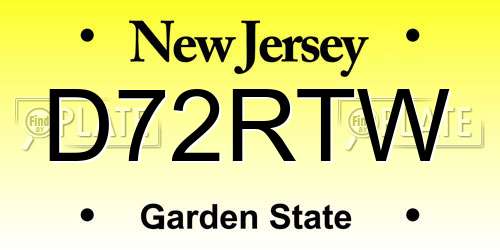 D72RTW New Jersey License Plate