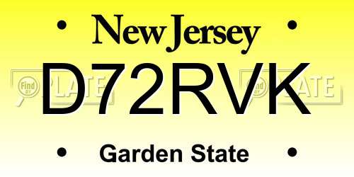 D72RVK New Jersey License Plate