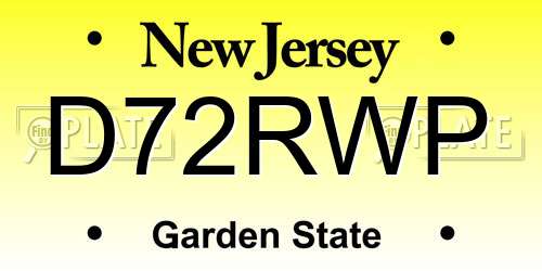 D72RWP New Jersey License Plate