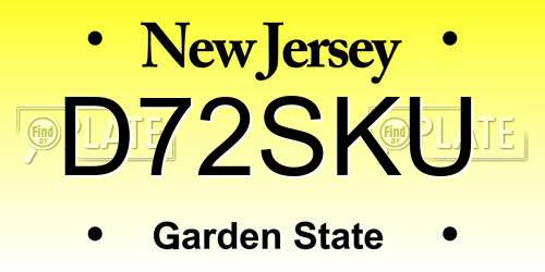 D72SKU New Jersey License Plate