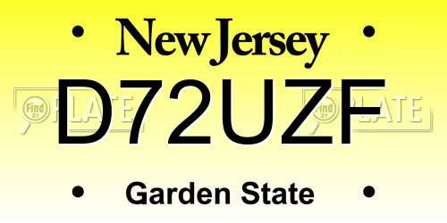 D72UZF New Jersey License Plate
