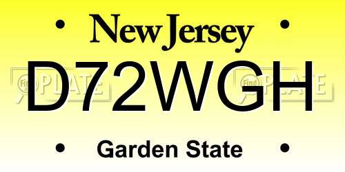 D72WGH New Jersey License Plate