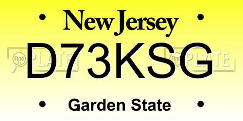 D73KSG New Jersey License Plate