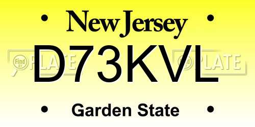 D73KVL New Jersey License Plate