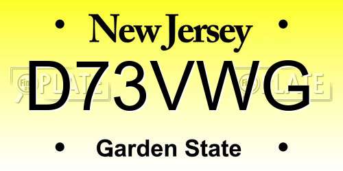 D73VWG New Jersey License Plate