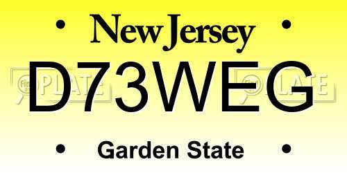 D73WEG New Jersey License Plate