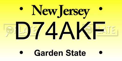D74AKF New Jersey License Plate