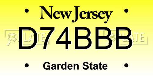 D74BBB New Jersey License Plate