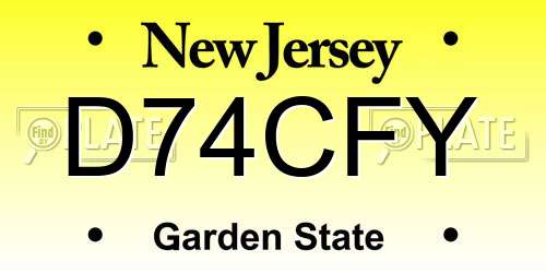 D74CFY New Jersey License Plate