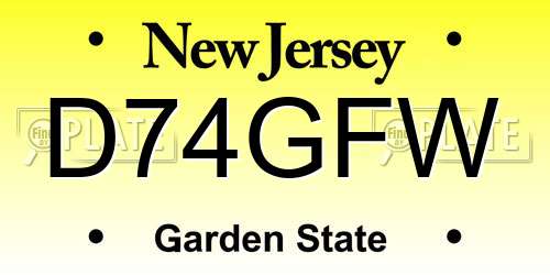 D74GFW New Jersey License Plate