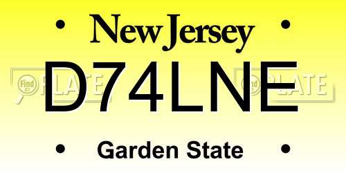 D74LNE New Jersey License Plate