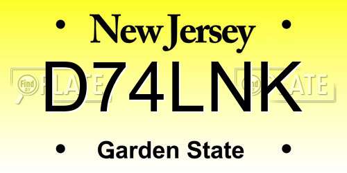 D74LNK New Jersey License Plate