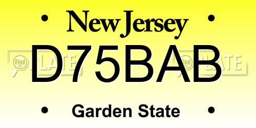 D75BAB New Jersey License Plate