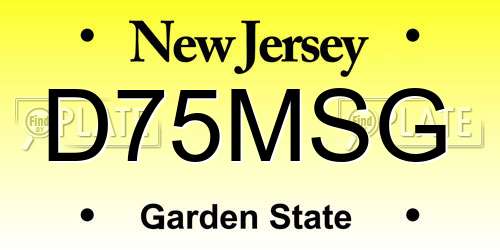 D75MSG New Jersey License Plate