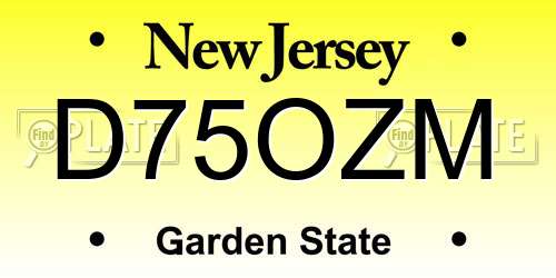 D75OZM New Jersey License Plate