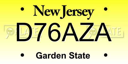 D76AZA New Jersey License Plate