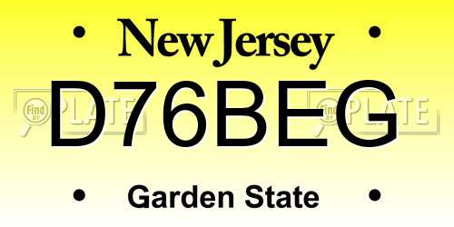 D76BEG New Jersey License Plate