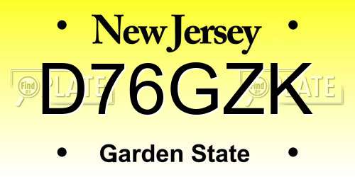 D76GZK New Jersey License Plate