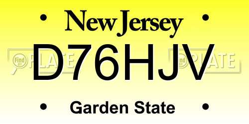 D76HJV New Jersey License Plate