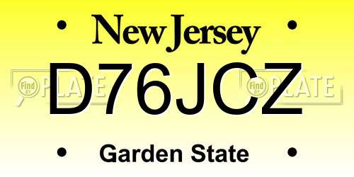 D76JCZ New Jersey License Plate