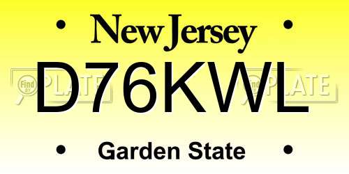 D76KWL New Jersey License Plate
